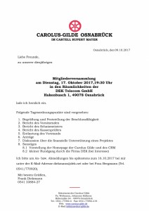 Carolus Gilde Osnabrück - Einladung zur Mitgliederversammlung am 17.10.2017-1